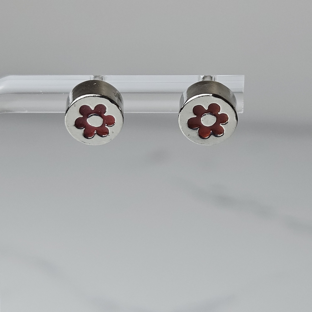 Elegant Silver and Red Floral Earrings